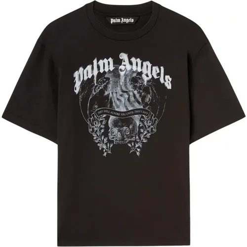 Schwarzes Bedrucktes Logo T-Shirt Italien , Herren, Größe: XL - Palm Angels - Modalova