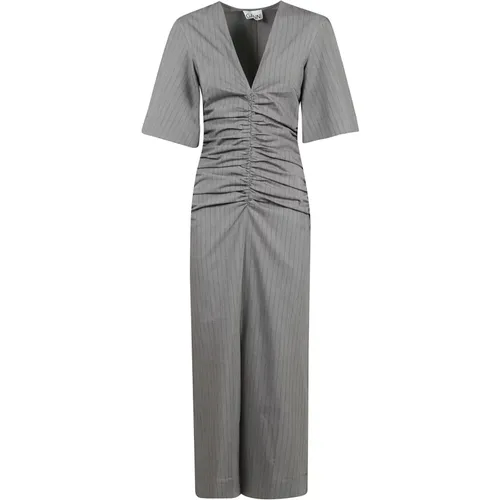 V-neck Fitted Dress in Stripe Pattern , female, Sizes: S, M, L - Ganni - Modalova