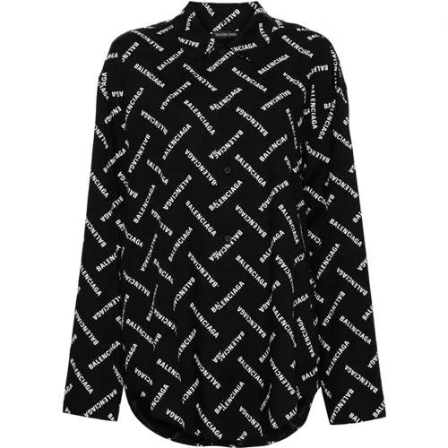 Logo Print Poplin Shirt , female, Sizes: XS - Balenciaga - Modalova