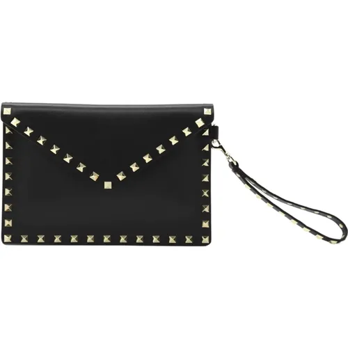 Schwarze Lederhandtasche mit Kartenfächern , Damen, Größe: ONE Size - Valentino Garavani - Modalova