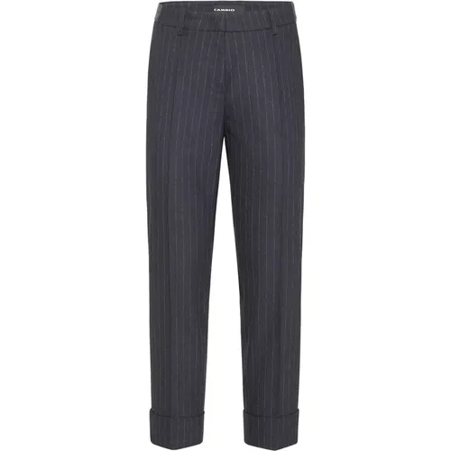 Elegant Navy Striped Krystal Trousers , female, Sizes: XL, L, 2XL, XS, S - CAMBIO - Modalova