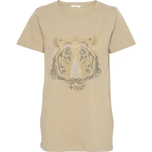 Stilvolles T-Shirt mit Frontmotiv - Cream - Modalova