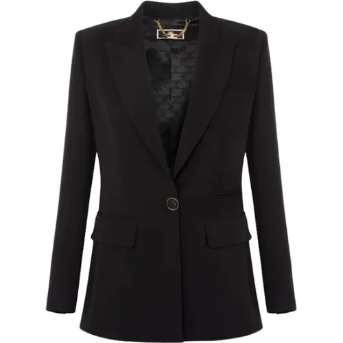 Structured Crepe Jacket with Peak Lapels , female, Sizes: L, S - Elisabetta Franchi - Modalova