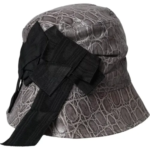 Grau Schwarzer Leder Bucket Hat , Damen, Größe: 56 CM - Dolce & Gabbana - Modalova