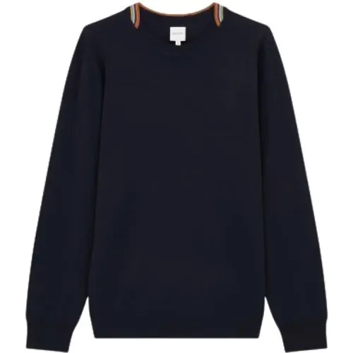 Navy Merino Sweater with Stripe Trim , male, Sizes: XL, S, 2XL, L, M - PS By Paul Smith - Modalova