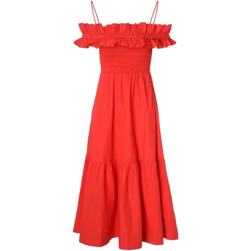 Rotes Smock-Kleid , Damen, Größe: M - Ganni - Modalova