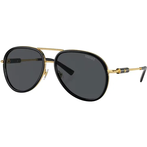 Black/Dark Grey Sunglasses , unisex, Sizes: 60 MM - Versace - Modalova