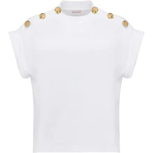 Weiße Logo T-Shirt mit Knöpfen , Damen, Größe: 2XS - alexander mcqueen - Modalova