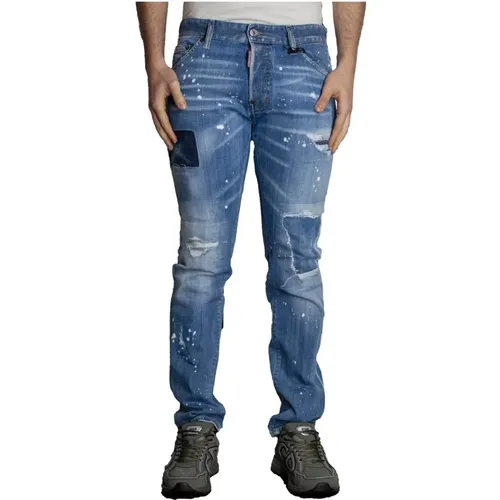 Slim-Fit Patched Jeans , Herren, Größe: XL - Dsquared2 - Modalova