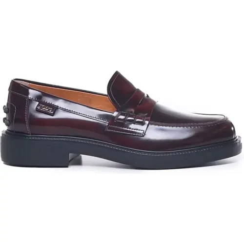 Glänzende Leder Loafers Gummisohle Italien , Damen, Größe: 39 EU - TOD'S - Modalova