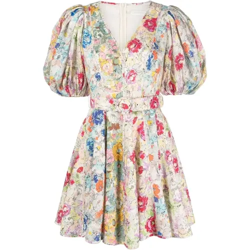 Floral Print Linen Mini Dress , female, Sizes: M, S - Zimmermann - Modalova