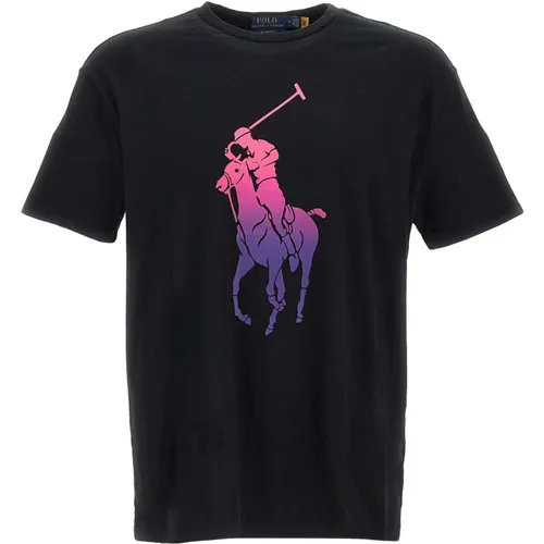 Schwarzes Baumwoll-Polo-T-Shirt , Herren, Größe: 2XL - Ralph Lauren - Modalova