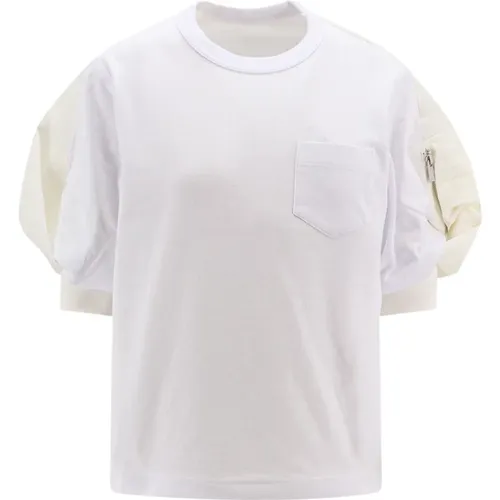 Ribbed T-Shirt with Zip Pocket , female, Sizes: M, L - Sacai - Modalova