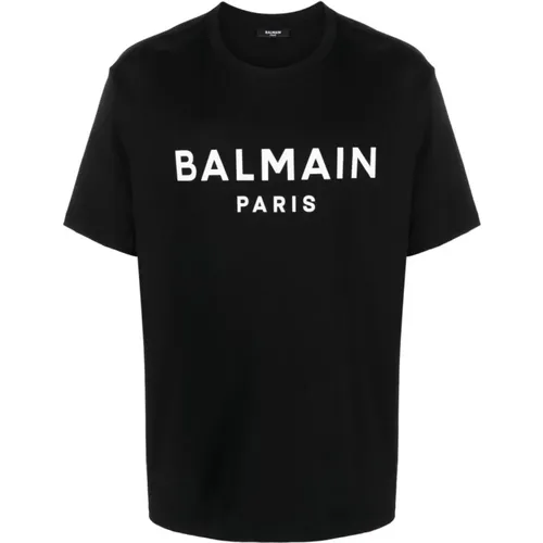 Logo Print Baumwoll T-Shirt , Herren, Größe: S - Balmain - Modalova