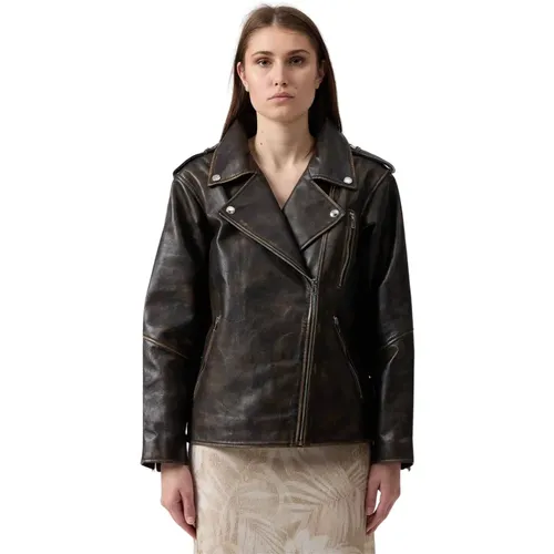 Distressed Leather Biker Jacket , female, Sizes: XS - Ermanno Scervino - Modalova