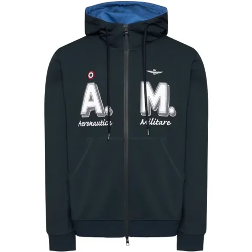Zip-through hoodie with double-entry zipper , male, Sizes: M, L - aeronautica militare - Modalova