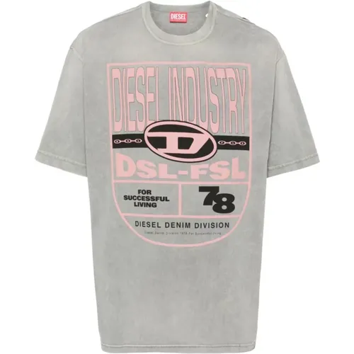 Grafikdruck Jersey T-shirt Grau , Herren, Größe: M - Diesel - Modalova