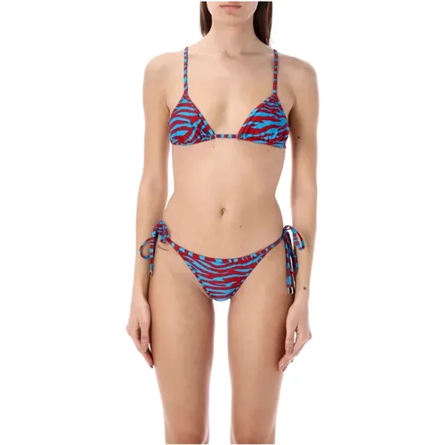 Zebra Bikini Red Turquoise Swimwear , female, Sizes: L - The Attico - Modalova