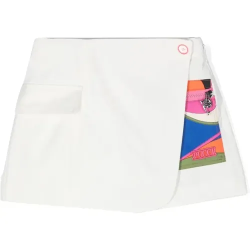 Weiße Baumwollschicht-Shorts mit bedrucktem Einsatz - EMILIO PUCCI - Modalova