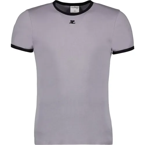 Kontrast-T-Shirt, Kurzarm, Besticktes Logo , Herren, Größe: L - Courrèges - Modalova