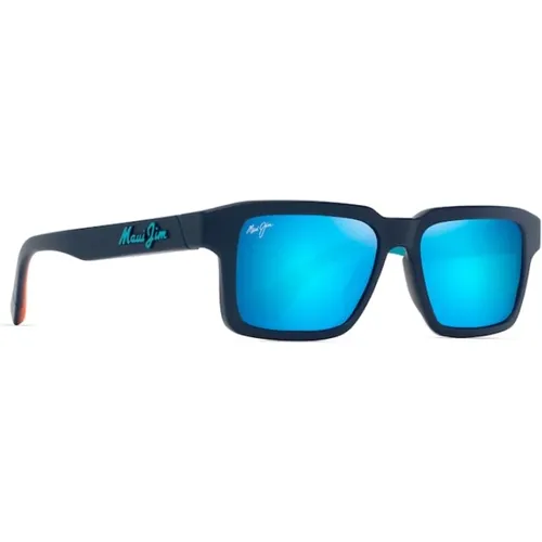 Matt Blaue Rechteckige Sonnenbrille , unisex, Größe: 53 MM - Maui Jim - Modalova