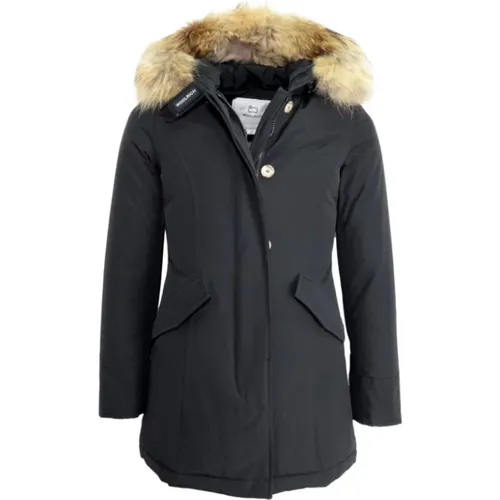 Schwarzer Gesteppter Mantel mit Abnehmbarer Pelzkapuze , Damen, Größe: XS - Woolrich - Modalova