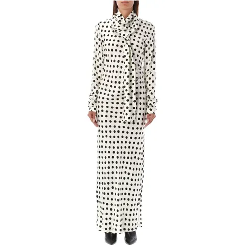 Polka Dots Long Dress Off , female, Sizes: S - Msgm - Modalova