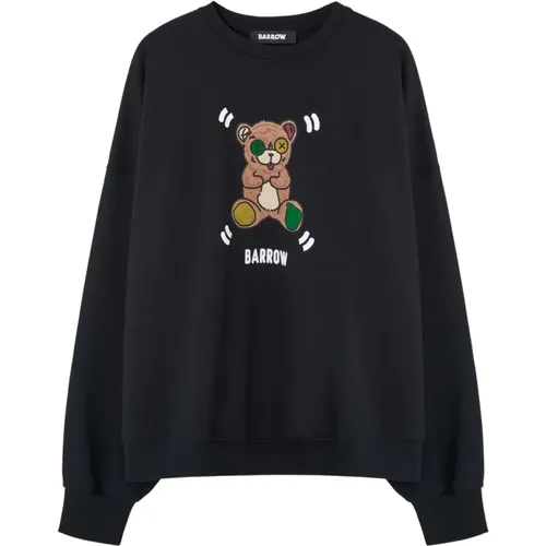 Schwarzer Bedruckter Pullover,Gemustertes Teddy Sweatshirt mit Logo-Tasche - BARROW - Modalova