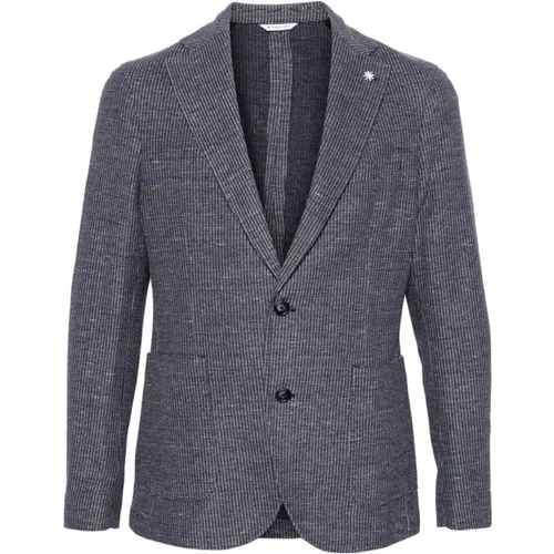 Blue Jacquard Patterned Jacket , male, Sizes: XL, 2XL - Manuel Ritz - Modalova