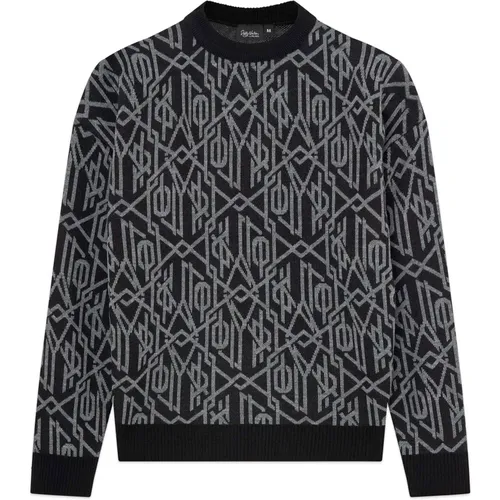 Monogramm Jacquard Pullover in Schwarz und Grau , Herren, Größe: L - Dolly Noire - Modalova