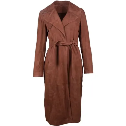 Long Draped Leather Coat 10480 , female, Sizes: XS - Btfcph - Modalova