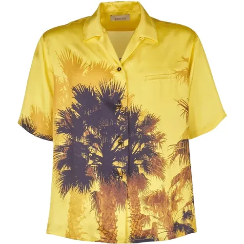 Gelbes Bowlinghemd mit Palmenmuster , Herren, Größe: L - Laneus - Modalova