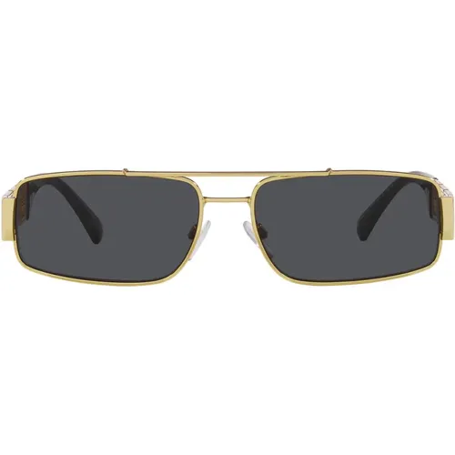 Rechteckige Sonnenbrille mit dunkelgrauer Linse und goldener Rahmen - Versace - Modalova