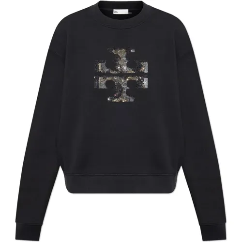 Sweatshirt mit Logo veredelt mit schimmernden Pailletten , Damen, Größe: XS - TORY BURCH - Modalova