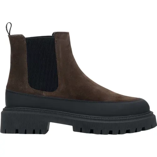 Damen Sattelbraune Chelsea-Stiefel aus echtem italienischem Velours und Leder , Damen, Größe: 39 EU - Estro - Modalova