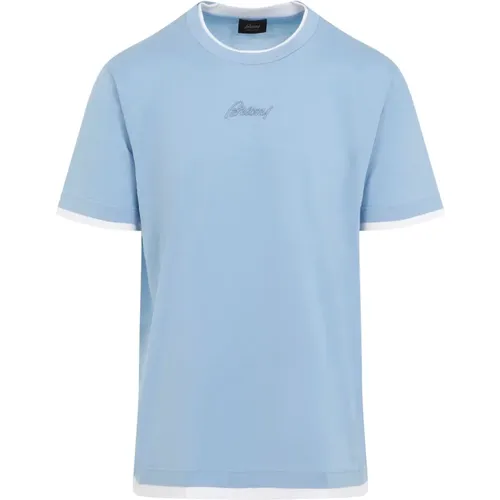 Blau Baumwoll T-Shirt mit Besticktem Logo - Brioni - Modalova