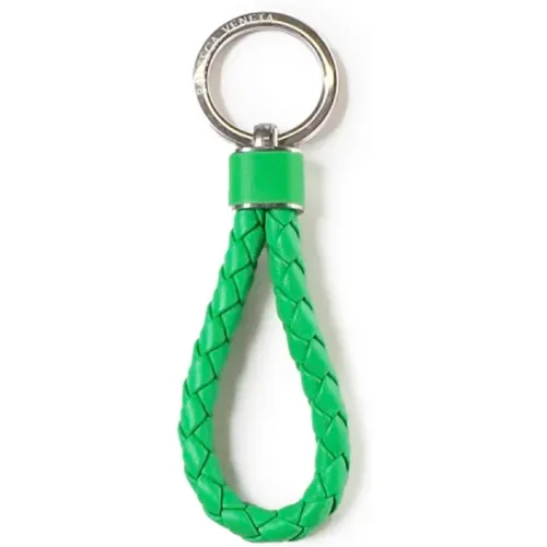 Braided Leather Keychain Parakeet Lambskin , male, Sizes: ONE SIZE - Bottega Veneta - Modalova