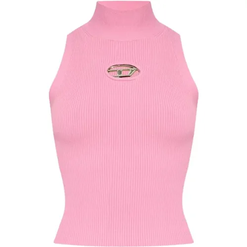 Ribbed Knit Sleeveless Top Bubblegum , female, Sizes: L, S, XS, M - Diesel - Modalova