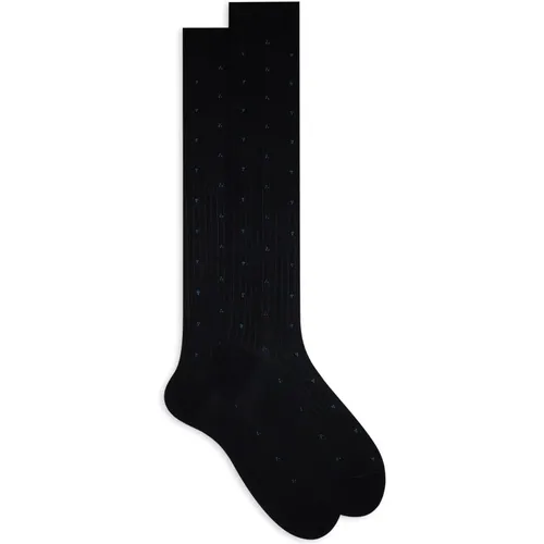 Blaue Baumwoll Lange Socken mit Avio Stickerei , Herren, Größe: L - Gallo - Modalova