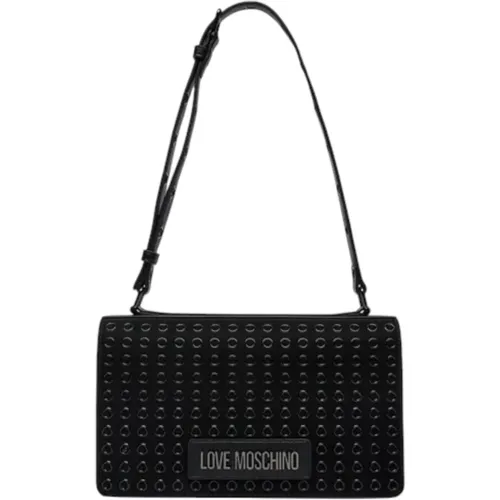 Stylish Eyelets Gun Metal Shoulder Bag , female, Sizes: ONE SIZE - Love Moschino - Modalova