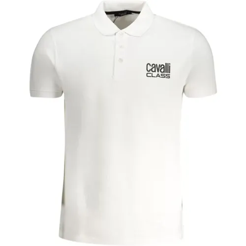 Weißes Baumwoll-Poloshirt mit Druck - Cavalli Class - Modalova