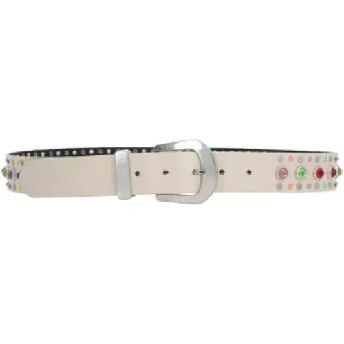 Belts,Los Angeles Weißes Ledergürtel mit Nieten und Multicolor-Kristallen - HTC - Modalova