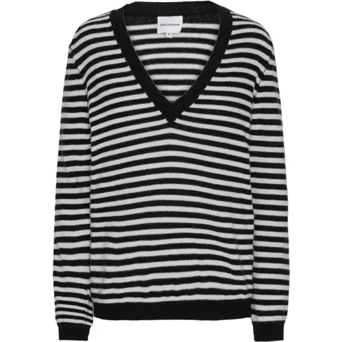 Gestreifter V-Ausschnitt Kaschmirpullover , Damen, Größe: XL - American Dreams - Modalova