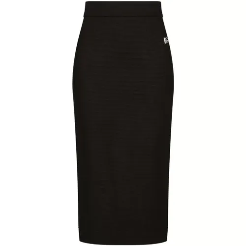 Ribbed High-Waisted Midi Skirt , female, Sizes: M - Dolce & Gabbana - Modalova