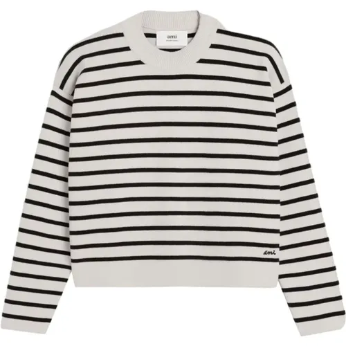Striped Organic Cotton-Wool Sweater , female, Sizes: XL, S, M, L - Ami Paris - Modalova