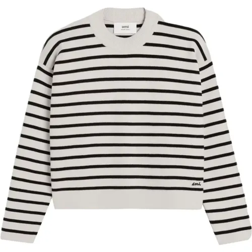 Striped Cotton-Wool Sweater , female, Sizes: XL, M, L - Ami Paris - Modalova