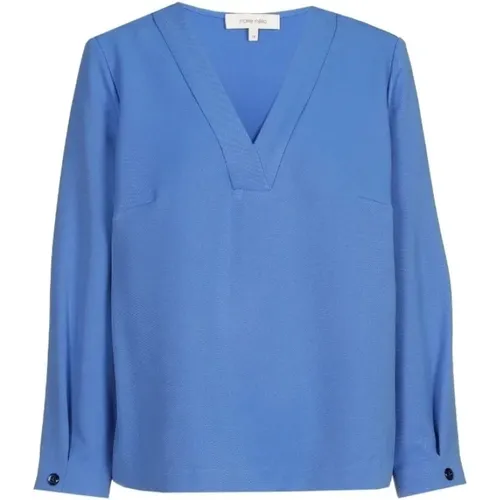 Blaue V-Ausschnitt Tunika Bluse , Damen, Größe: XL - Marie Méro - Modalova