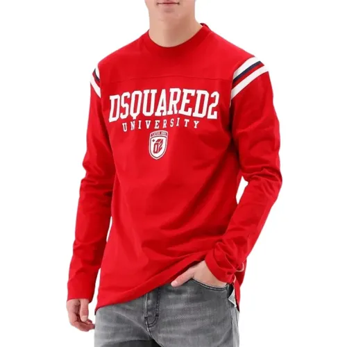 Rotes Langarmshirt Varsity Fit , Herren, Größe: M - Dsquared2 - Modalova