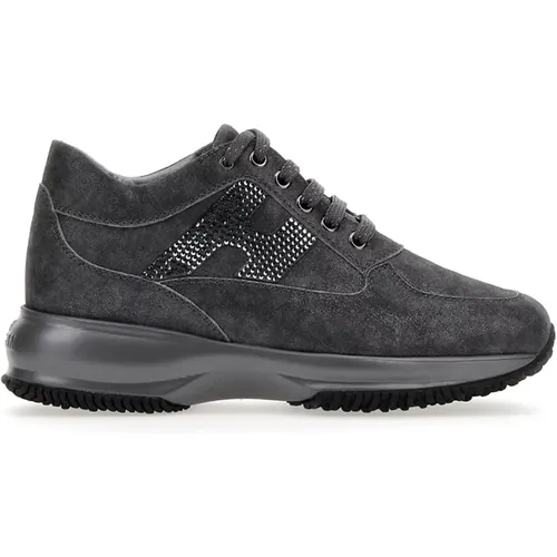 Grey Flat Sneakers with Str Detail , female, Sizes: 1 UK, 3 1/2 UK - Hogan - Modalova