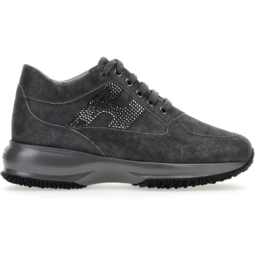 Grey Flat Sneakers with Str Detail , female, Sizes: 3 UK, 7 UK, 1 UK, 3 1/2 UK, 6 UK - Hogan - Modalova